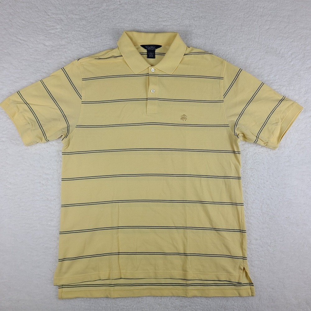 Brooks Brothers Polo‎ Shirt Mens Large Black Yellow Striped Performance Knit